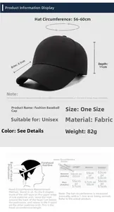 Detailed size chart for breathable mesh sports cap with measurements and guide