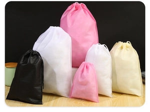 Various sizes and colors of non-woven drawstring bags for shoe storage and dust protection
