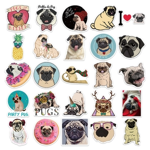 Set of 50 cute pug dog waterproof stickers for laptops and journals in various styles