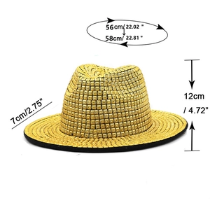 Detailed size chart for gold studded wool fedora showing 12cm crown and 7cm brim