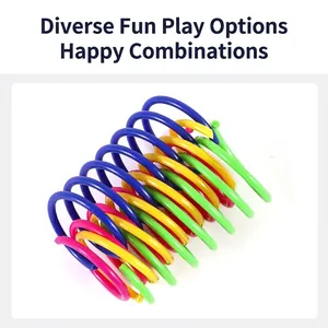 Colorful plastic spring cat toys in blue yellow green and pink set for kittens