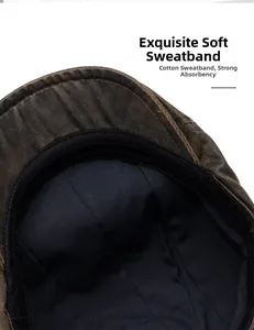 Detail view of the soft cotton inner sweatband on the vintage brown flat cap