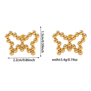 Detailed dimension guide for golden butterfly stud earrings showing height and width