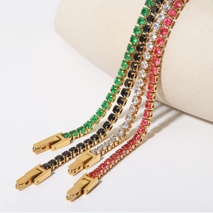 Bracelets tennis élégants en plaqué or avec zircons verts, noirs, roses et transparents