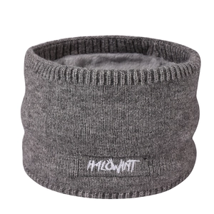 Grey knit winter neck warmer with soft plush lining and HFLOWINT embroidery