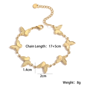 Close-up of 18K gold plated stainless steel butterfly charms on adjustable chain