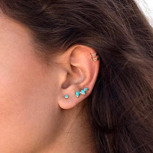 Chic S925 silver stud earrings with colorful round zircon and gold ear cuffs set
