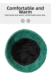 Detail of green plush frog bucket hat showing soft fleece lining and adjustable drawstring
