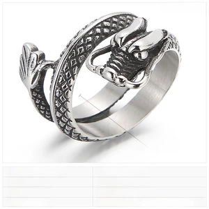 Detailed view of vintage Tyrannosaurus dragon ring made of cast stainless steel with scales