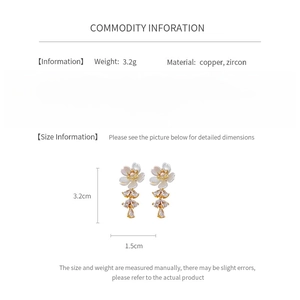 Detail specifications of floral zircon tassel earrings with copper material and silver needle