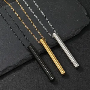 Mindfulness Breathing Necklace Stainless Steel Anxiety Relief Meditation Whistle Pendant Long Chain Jewelry For Men Women
