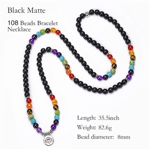 Collier mala chakra 108 perles en pierre naturelle onyx noir et pendentif lotus