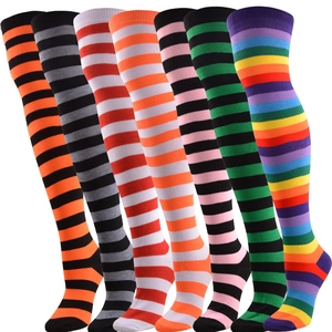 Rainbow striped over-knee socks in various colors for women halloween dance costumes