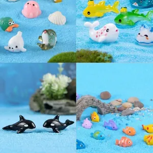 Miniature ocean animal figurines including sharks and seals for terrarium landscape decor