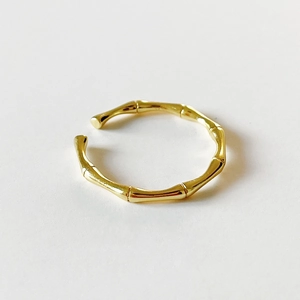 Minimalist adjustable 925 sterling silver ring with elegant gold bamboo joint design