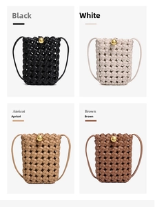 Detailed grid view of hand-woven leather mini crossbody bags in four neutral colors