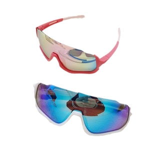 Kids cycling sunglasses with cool pink and white frames and iridescent reflective lenses