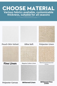 Detailed fabric selection guide showing various polyester and linen textures for pillowcases