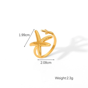 Anello aperto in acciaio inossidabile dorato con doppio design a stella marina