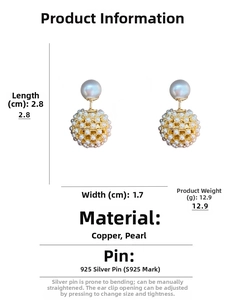 Detail of cluster pearl earrings with gold plating and S925 silver needle dimensions