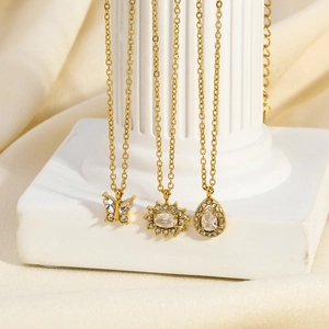 Colliers dorés en acier inoxydable avec pendentifs zircon papillon et goutte d'eau