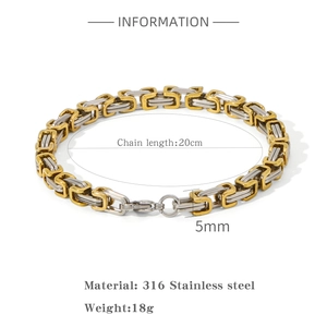 Detailed specs of two-tone 316L stainless steel bracelet with size and weight info
