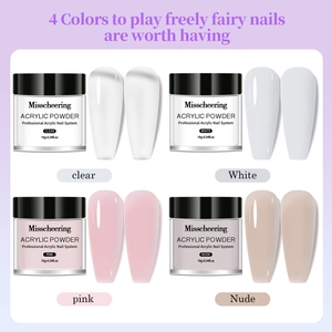 Kit de poudre acrylique en quatre couleurs clair blanc rose et nude pour manucure