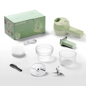 Mini electric cordless food chopper set including blades, cleaning brush and peeler