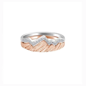 Mountain theme ring set with zircon mountain peaks and wave design for couples