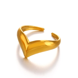 Minimalist V-shaped gold open ring in polished stainless steel for women fashion
