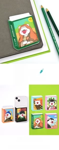 Detail of premium faux leather phone card holder with fine stitching and art graphics
