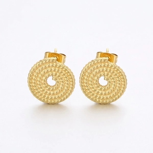 Boucles d'oreilles disque en acier inoxydable doré avec motif spirale et fermoir papillon