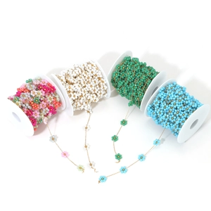 Handmade gold beaded flower chains in four colors for DIY jewelry making and crafts