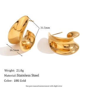 Boucles d'oreilles créoles vagues en acier inoxydable plaqué or 18 carats