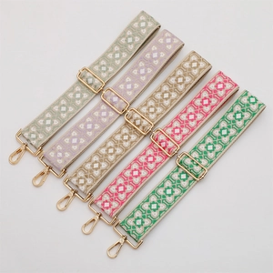 Ethnic style colorful embroidered wide shoulder straps for crossbody bags with gold buckles