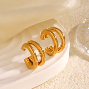 Minimalist Stainless Steel Double Layer Ear Clips Gold Non-Pierced Geometric Round Earrings For Women Fashion Jewelry