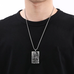 Gothic skull pendant necklace in silver stainless steel for men with reaper design