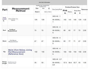 Detailed size chart for maternity puff sleeve mesh dress showing length and bust measurements
