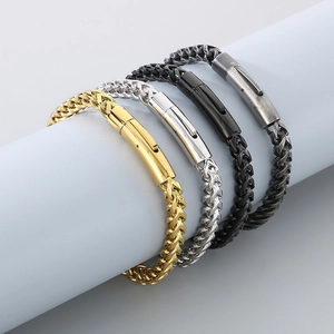 6mm stainless steel spring buckle curb link bracelets in gold, silver, and black finish