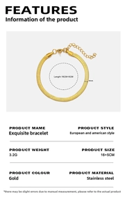 Detail view of 4mm gold-plated stainless steel snake chain bracelet with size specs