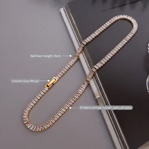 Elegant 36cm gold-plated tennis necklace with pavé set zircon crystals in titanium steel