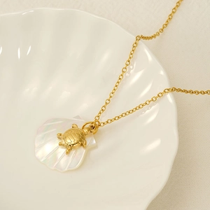18K gold plated stainless steel starfish necklace with white shell turtle pendant