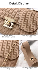 Detail showing wavy quilted texture and gold turn-lock closure on elegant small square bag