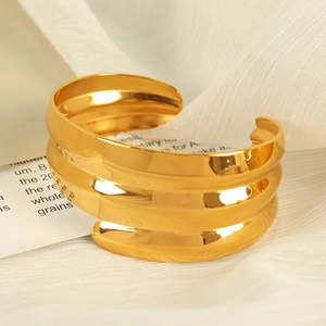 Exaggerated Stainless Steel Open Cuff Bracelet For Women Irregular Wavy Texture Gold Silver Plated Fashion Bangle Jewelry