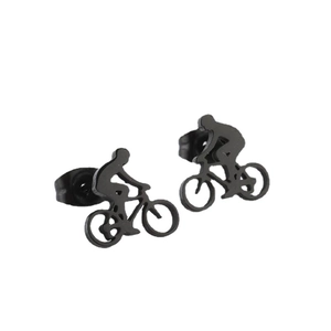 Matte black stainless steel bicycle studs featuring a cyclist design for sports lovers