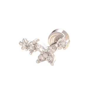 Silver titanium steel butterfly flower earrings with sparkling zirconia stones