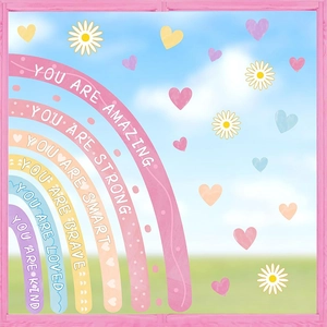 Rainbow Wall Stickers PVC Self-Adhesive Inspirational Quotes Decor For Kids Bedroom Nursery Cartoon Heart Daisy Removable