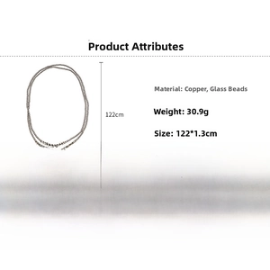 Detail view showing 122cm long multi-layer glass pearl necklace specs and dimensions