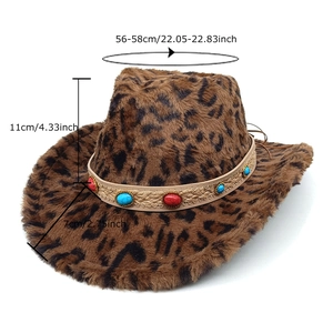Faux fur leopard print cowboy hat with beaded band and classic western brim design
