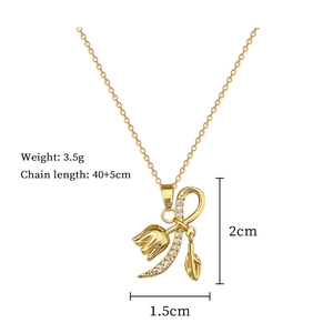 Detailed specs of gold orchid pendant necklace with crystals, 3.5g weight and 45cm chain
